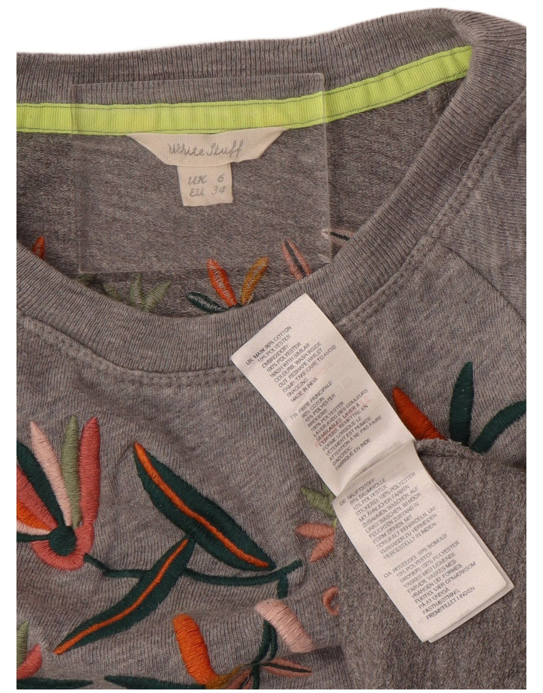 WHITE STUFF Felpa da donna Maglione UK 6 XS Cotone floreale grigio