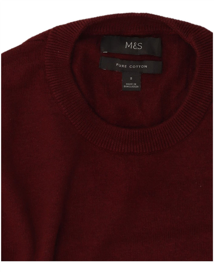 MARKS & SPENCER Maglione girocollo da uomo piccolo in cotone bordeaux