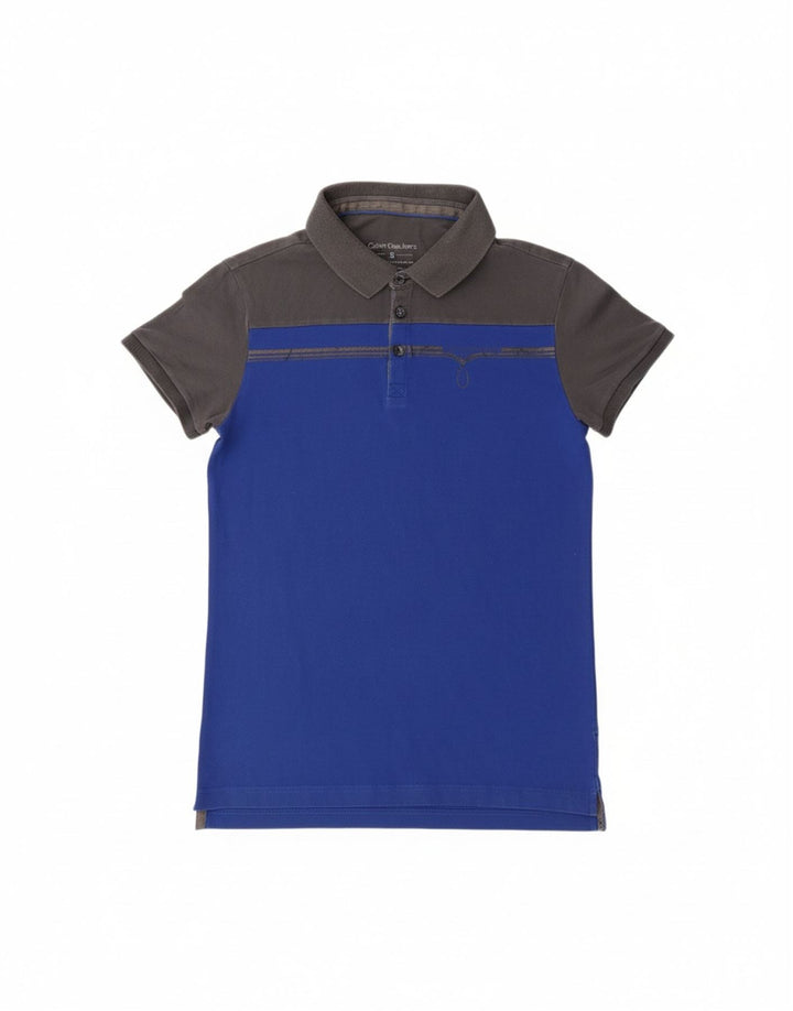 CALVIN KLEIN Mens Polo Shirt Small Blue Colourblock Cotton