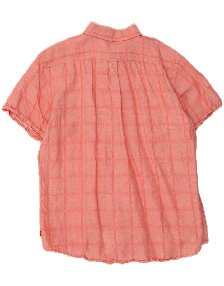 IZOD Mens Short Sleeve Shirt XL Red Check Linen Vintage Izod and Second-Hand Izod from Messina Hembry 