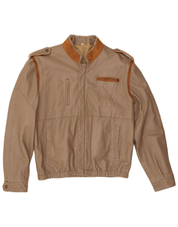 Giacca in pelle militare vintage da donna IT 50 XL in pelle beige