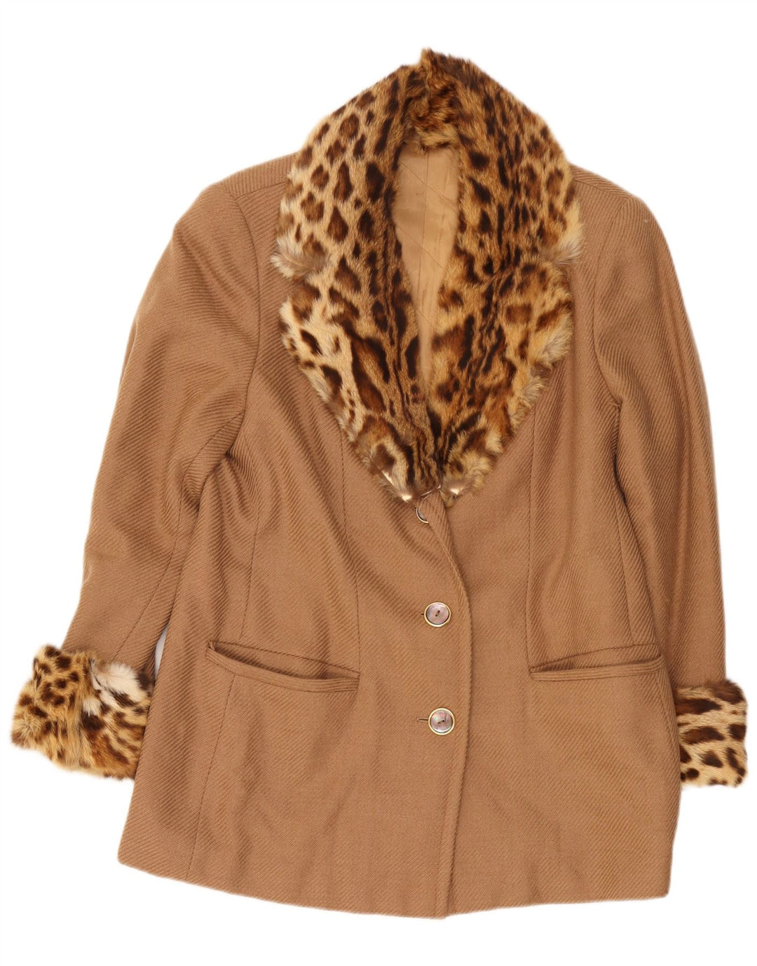 Soprabito corto da donna vintage UK 14 stampa animalier beige medio
