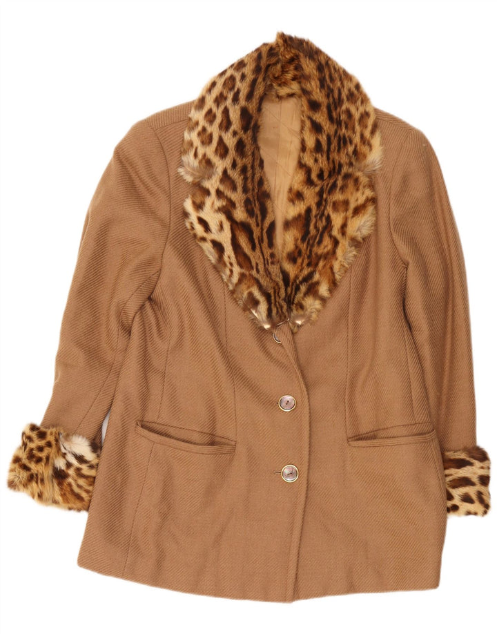 Soprabito corto da donna vintage UK 14 stampa animalier beige medio