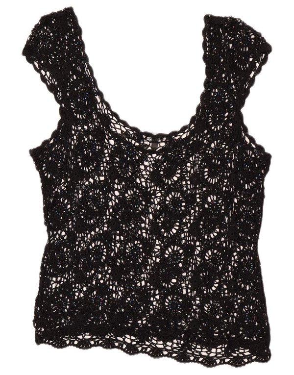 Top trasparente senza maniche da donna all'uncinetto Femme UK 20 2XL viscosa nera