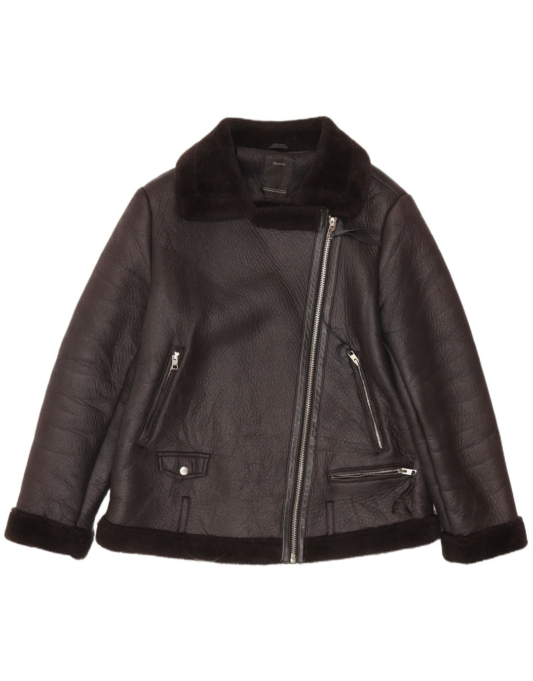 Giacca da motociclista in ecopelle Sherpa da donna C&A EU 44 XL Poliestere nero