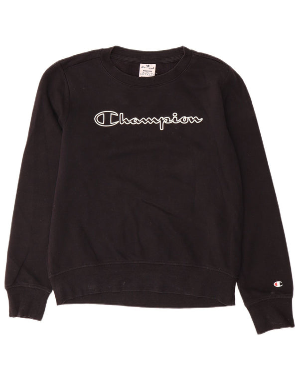 Felpa con grafica Champion da donna, maglione UK 14, cotone nero medio