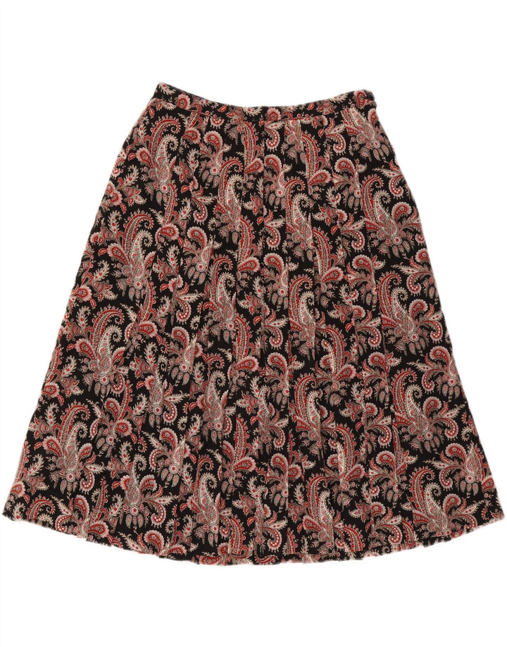 Gonna a trapezio da donna vintage W28 L27 Paisley nera