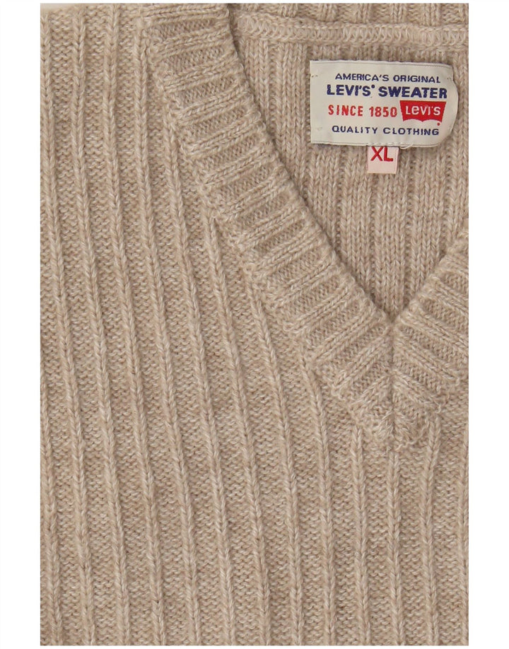 LEVI'S Mens V-Neck Jumper Sweater XL Beige