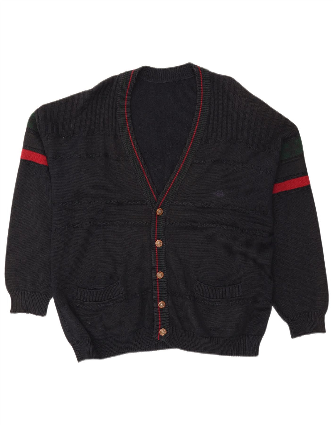 Maglione cardigan da uomo vintage XL color block nero