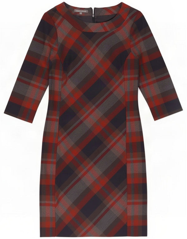 Laura Ashley Abito tubino con maniche a 3/4 da donna UK 10 Piccolo plaid blu navy