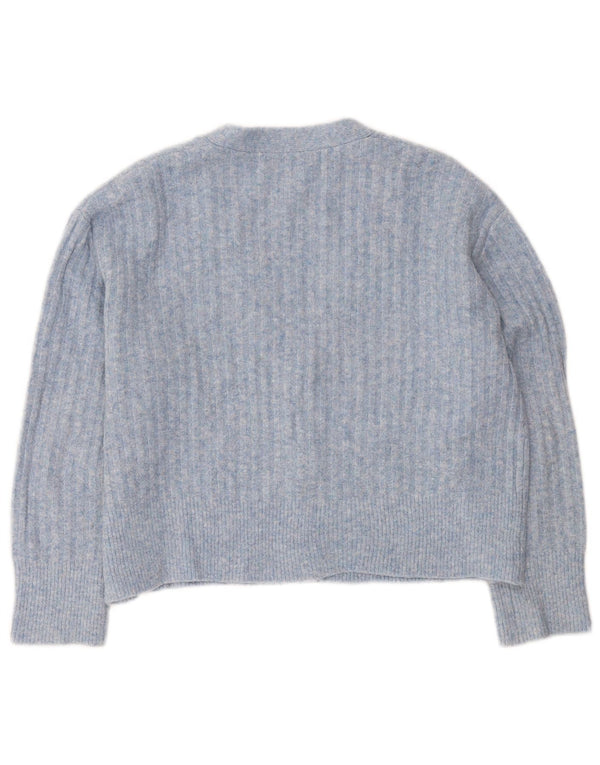 Zara Womens Crop Oversized Cardigan Sweater UK 10 Small Blue Acrylic