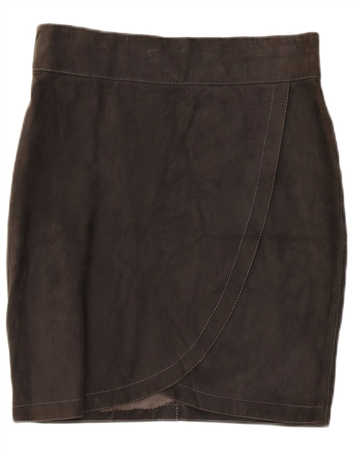 Gonna vintage in pelle scamosciata da donna W28 media nera