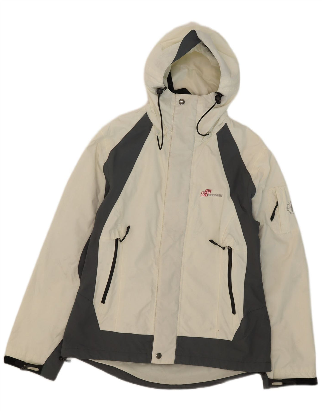 Giacca antipioggia vintage da uomo con cappuccio UK 40 Large in poliammide color block bianco
