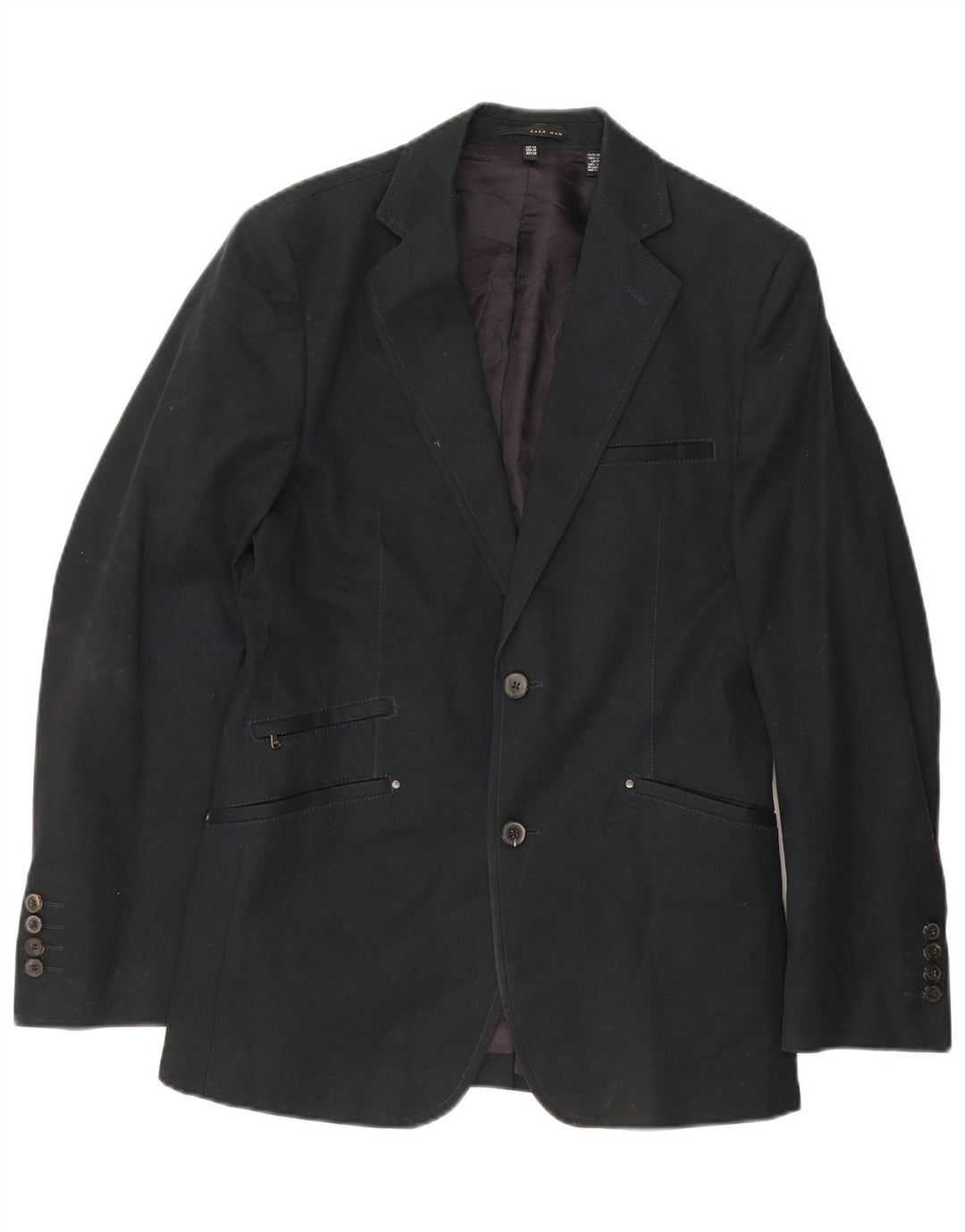 Giacca blazer da uomo a 2 bottoni Zara IT 48 cotone blu navy medio