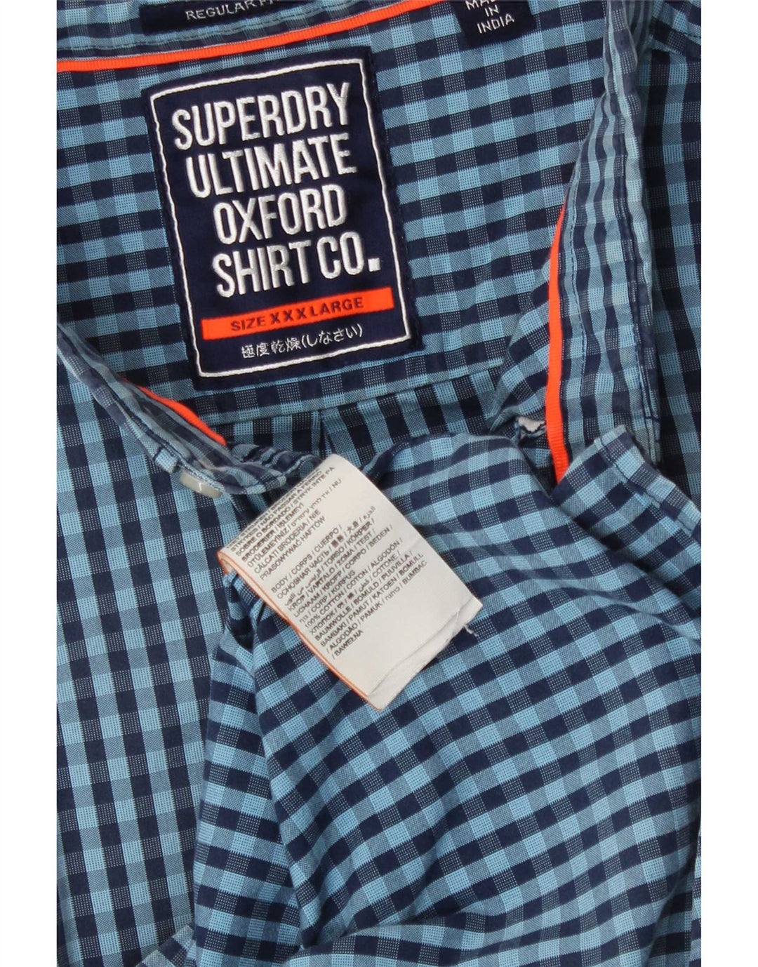 Camicia da uomo a maniche corte Regular Fit Superdry 3XL in cotone a quadretti blu navy