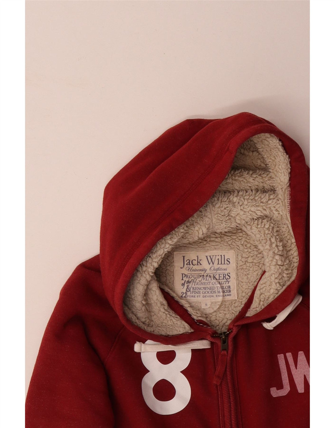 JACK WILLS Maglione con cappuccio e zip grafica da uomo piccolo in cotone rosso