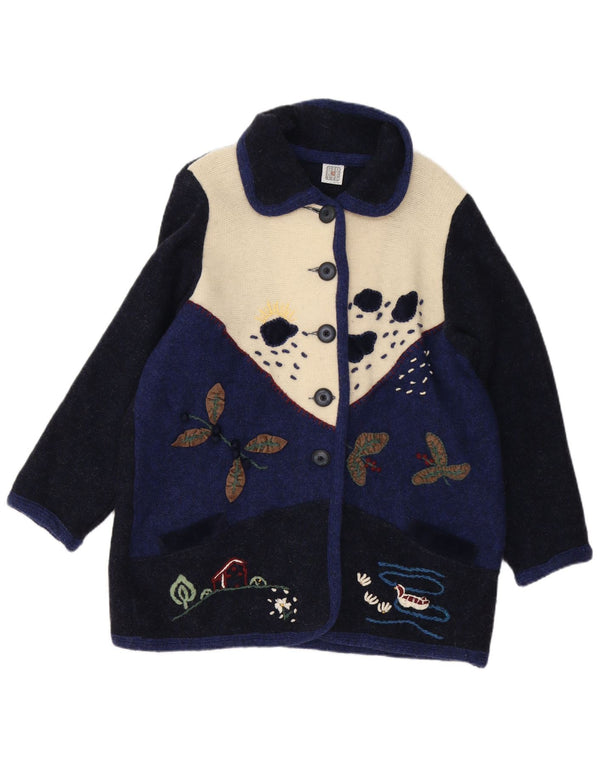 Maglione cardigan da donna vintage UK 16 Grande novità color block blu navy