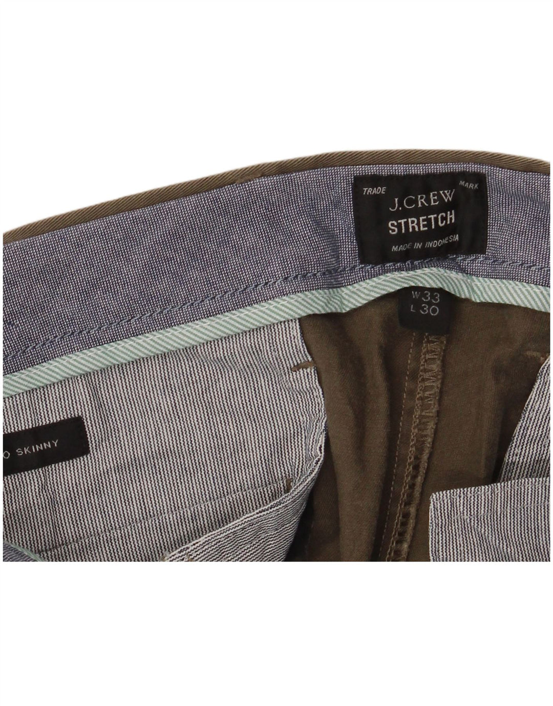 Pantaloni chino slim da uomo J. CREW W33 L30 cotone kaki