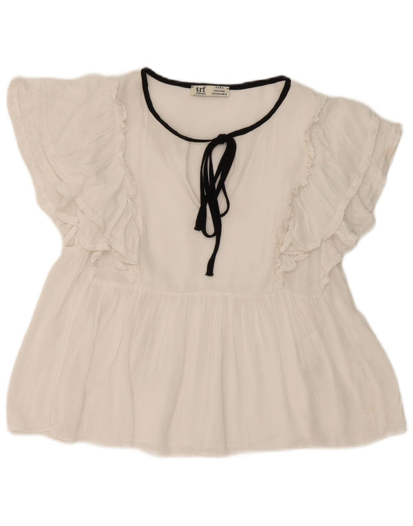 Zara, camicetta a pipistrello da donna con allacciatura sul davanti, taglia UK 12, cotone bianco medio