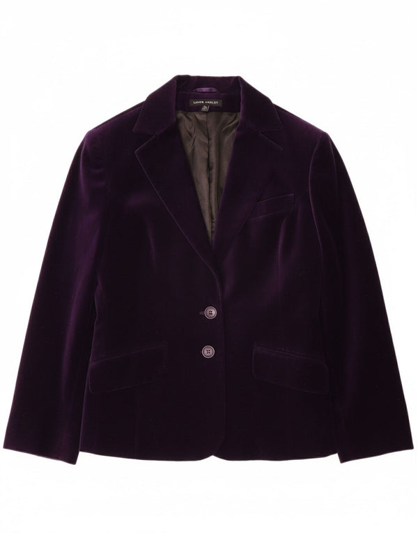 LAURA ASHLEY Giacca blazer da donna in velluto a 2 bottoni UK 14 grande viola
