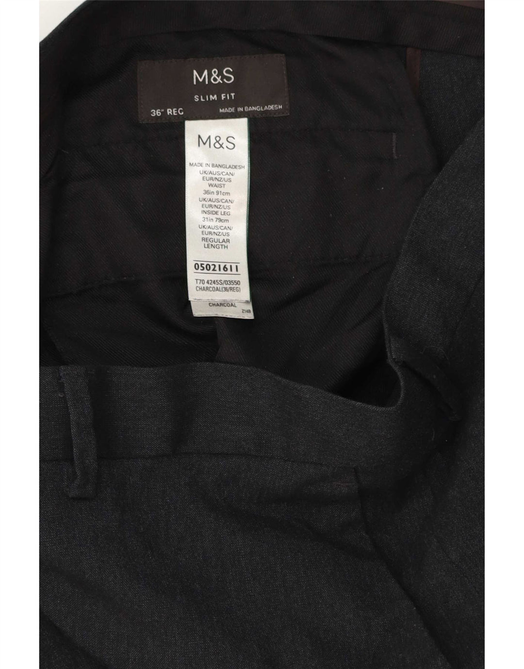Pantaloni da abito slim fit da uomo Marks & Spencer W36 L31 poliestere grigio
