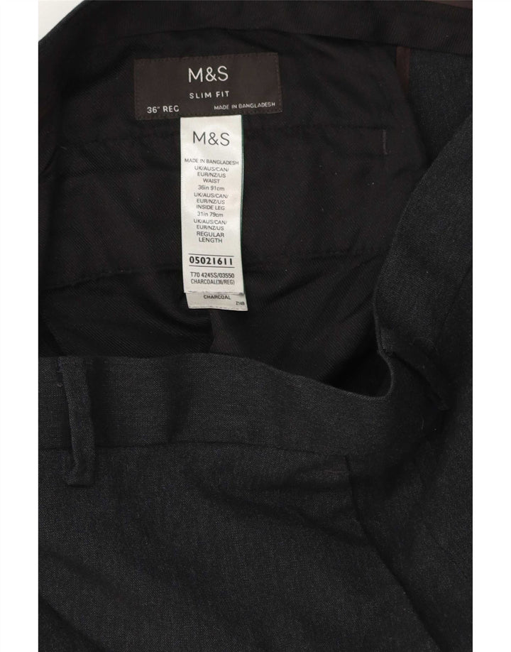 Pantaloni da abito slim fit da uomo Marks & Spencer W36 L31 poliestere grigio