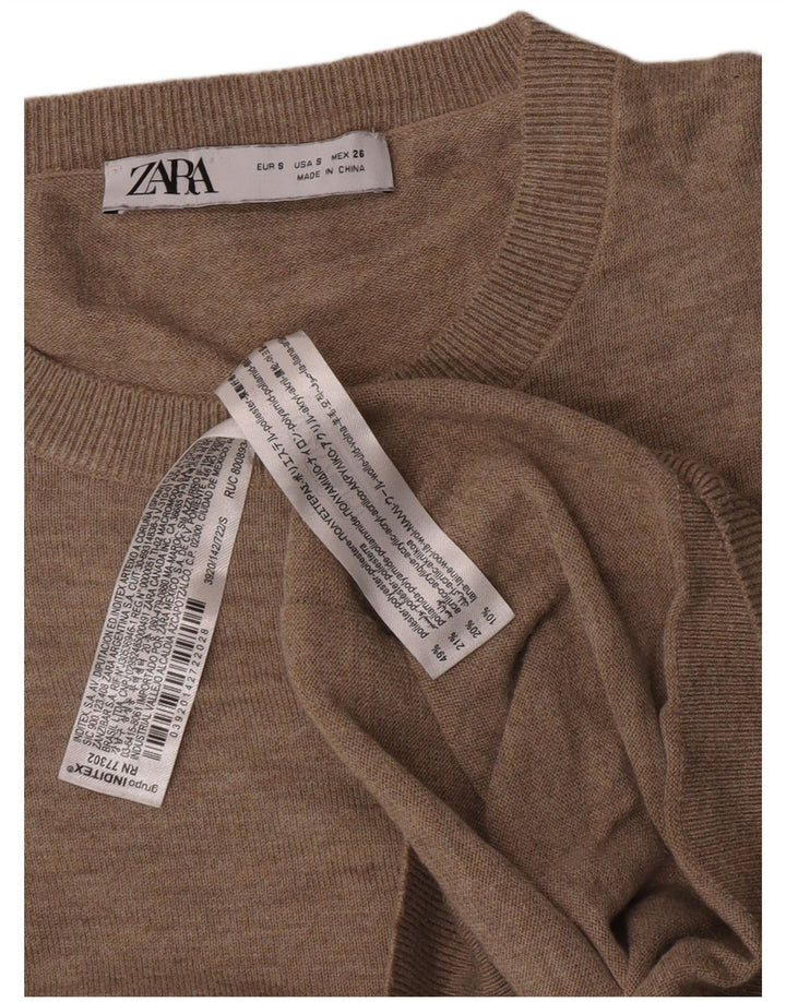 Maglione girocollo oversize da donna Zara UK 10 piccolo poliestere beige