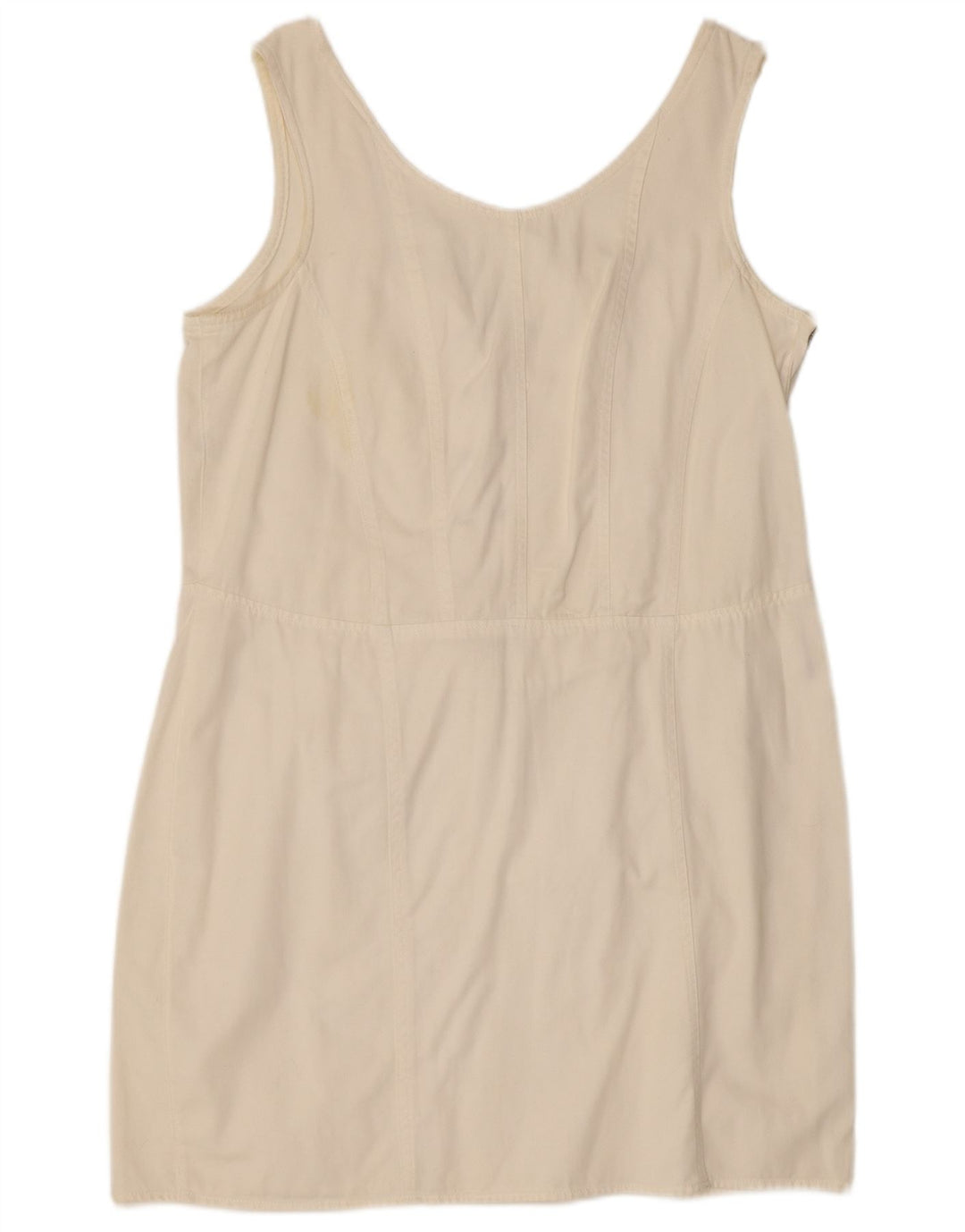 Abito vintage in denim senza maniche da donna UK 12 bianco medio
