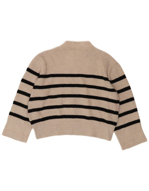 Maglione maglione girocollo da donna Zara UK 10 piccolo a righe bianco sporco