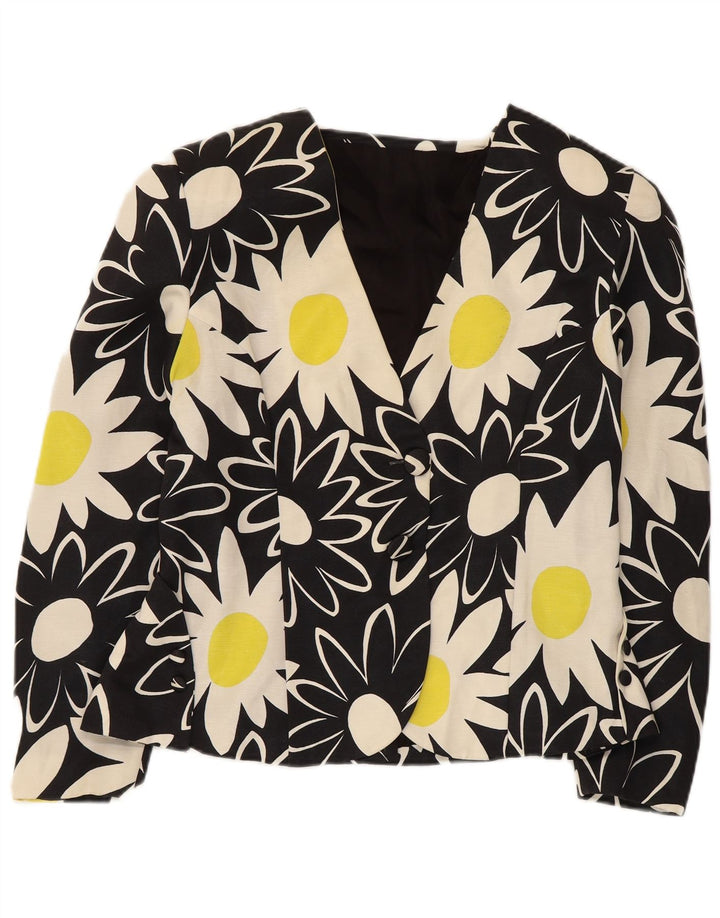 Giacca blazer vintage da donna a 2 bottoni UK 14 medio nero floreale