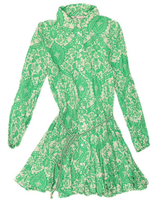 Abito camicia da donna Zara UK 14 grande cotone floreale verde