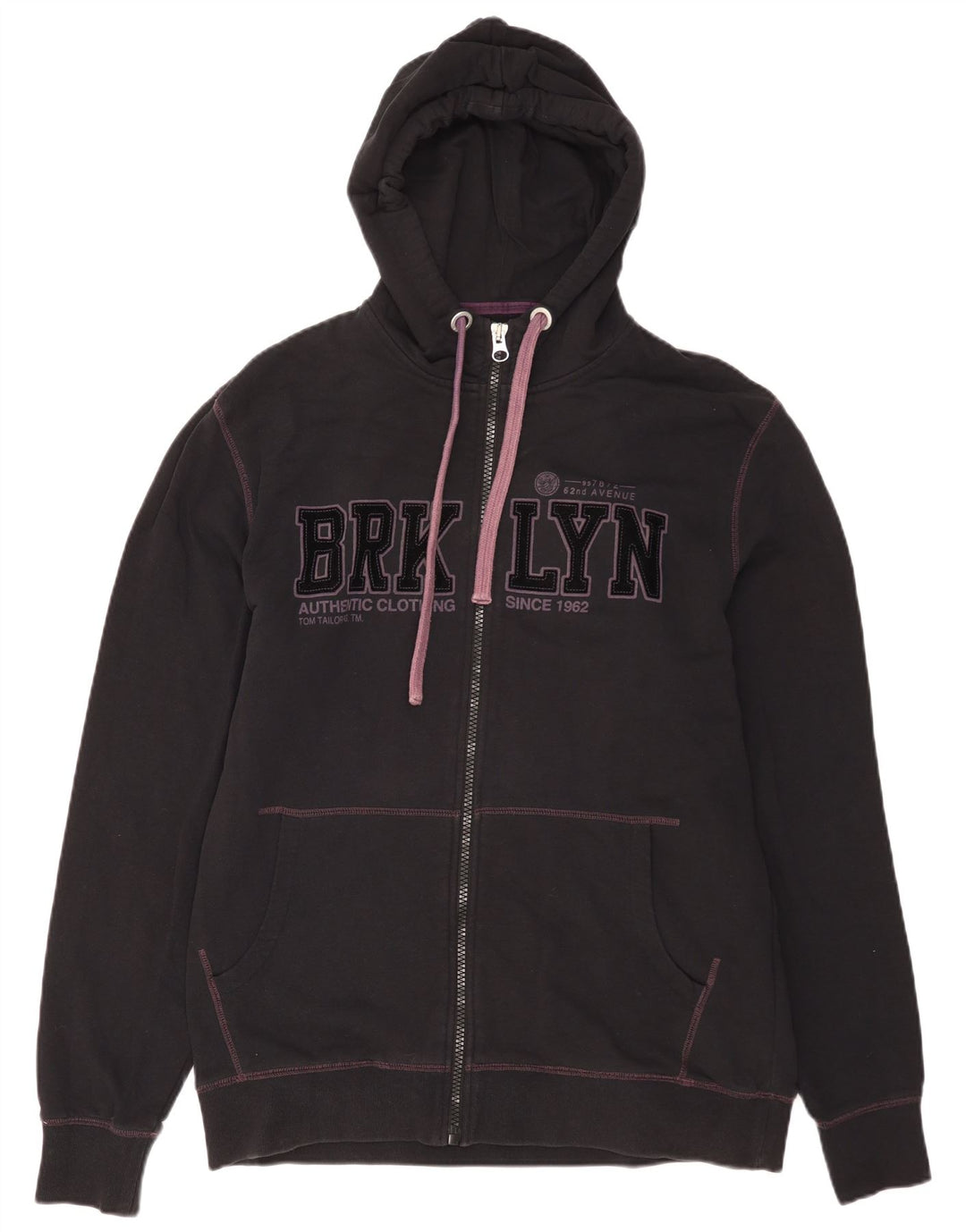 Felpa con cappuccio e zip grafica da uomo Tom Tailor 2XL in cotone nero
