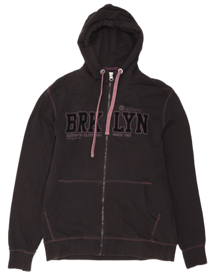Felpa con cappuccio e zip grafica da uomo Tom Tailor 2XL in cotone nero
