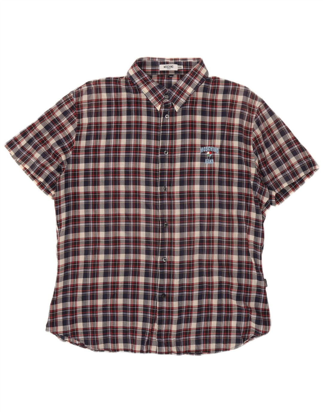 Camicia a maniche corte da uomo Moschino 3XL a quadri blu navy