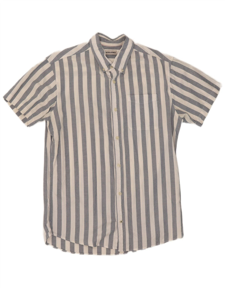 Camicia da uomo a maniche corte Jack & Jones in cotone a righe blu medio