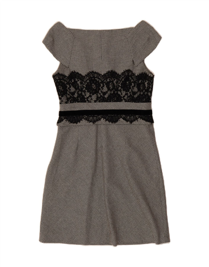 KAREN MILLEN Womens Sheath Dress UK 14 Medium Grey Houndstooth Wool Vintage Karen Millen and Second-Hand Karen Millen from Messina Hembry 