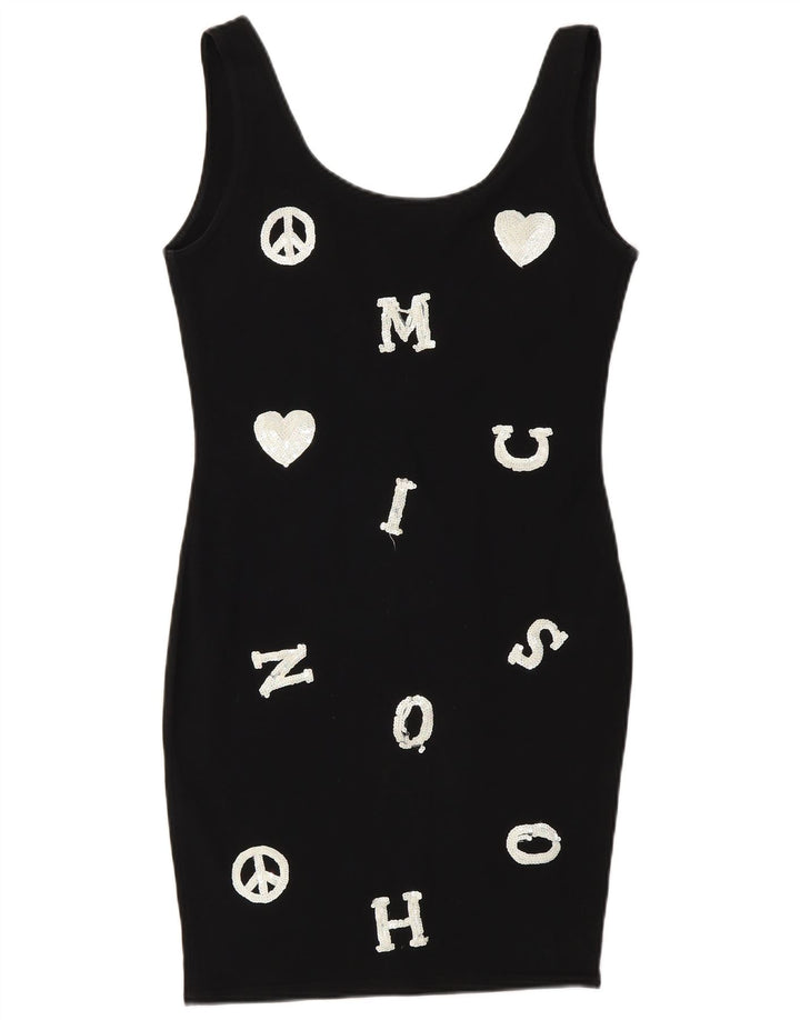 Abito aderente grafico da donna Moschino UK 14 Designer nero medio