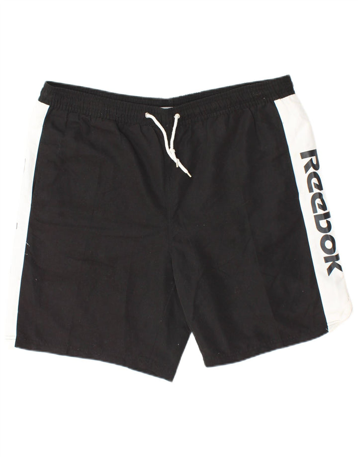 REEBOK Pantaloncini sportivi grafici da uomo XL Nero Poliestere color block
