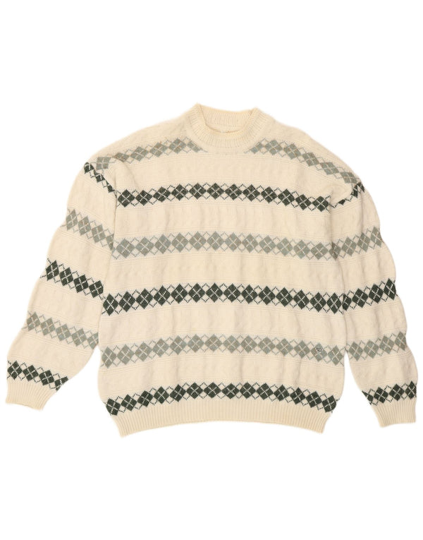 Maglione vintage da uomo con collo alto e maglione XL bianco sporco a rombi/diamanti retrò