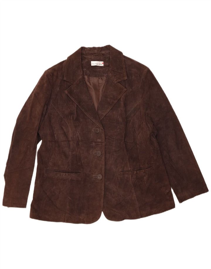 Giacca blazer vintage da donna in pelle scamosciata a 3 bottoni IT 48 XL in pelle marrone
