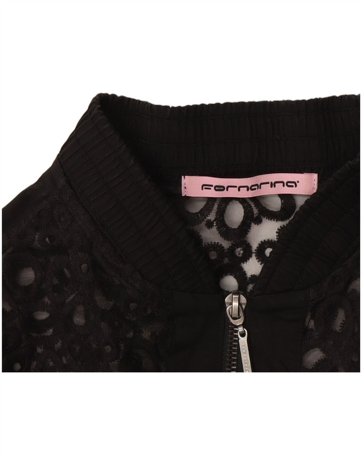 Fornarina Donna Bomber in pizzo UK 12 Medio Nero Floreale