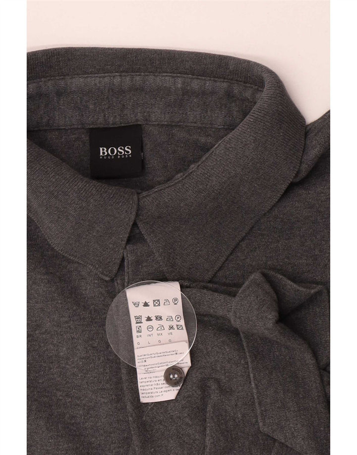 Polo da uomo a maniche lunghe Hugo Boss Large in cotone grigio