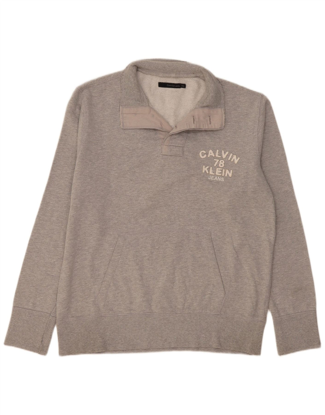 Calvin Klein Jeans Felpa da uomo con collo con bottoni grafici Maglione 2XL Grigio
