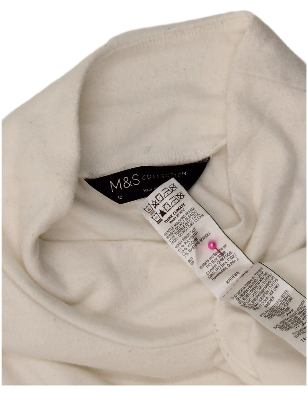 Top manica lunga da donna Marks & Spencer UK 12 poliestere bianco medio