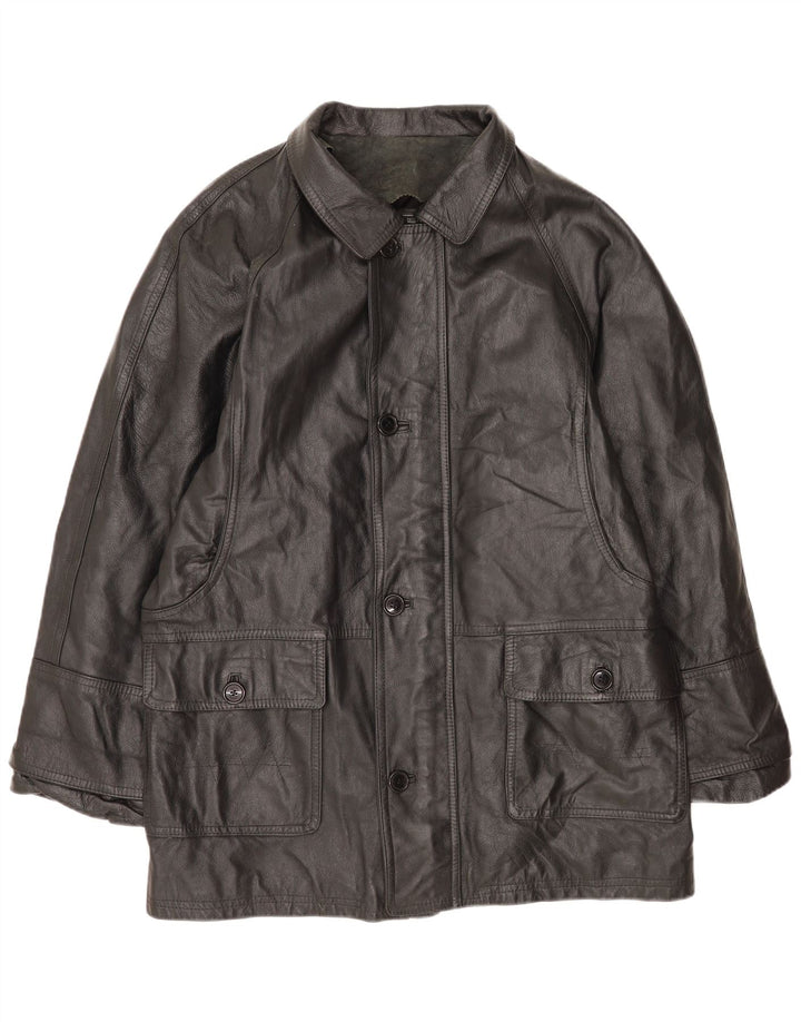 Cappotto in pelle vintage da uomo UK 42 XL in pelle nera
