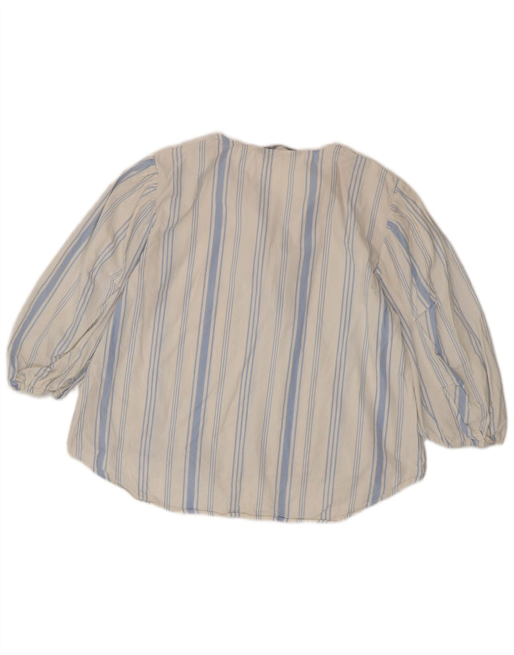 ZARA Camicetta da Donna con Maniche a 3/4 Top UK 12 Blu Medio a Righe