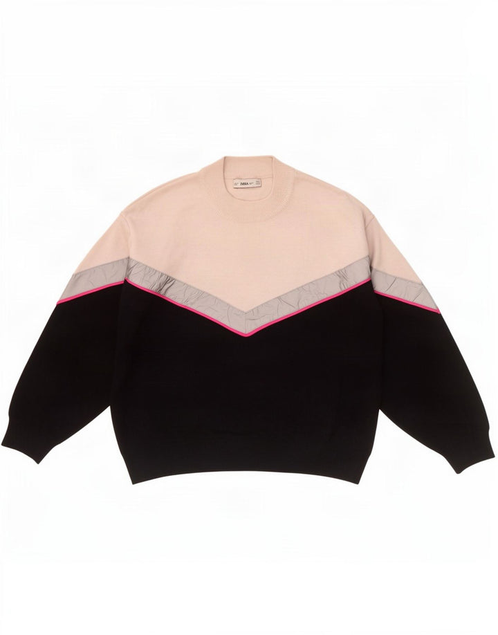 Maglione maglione a collo alto da donna Zara UK 14 blocco colore nero medio