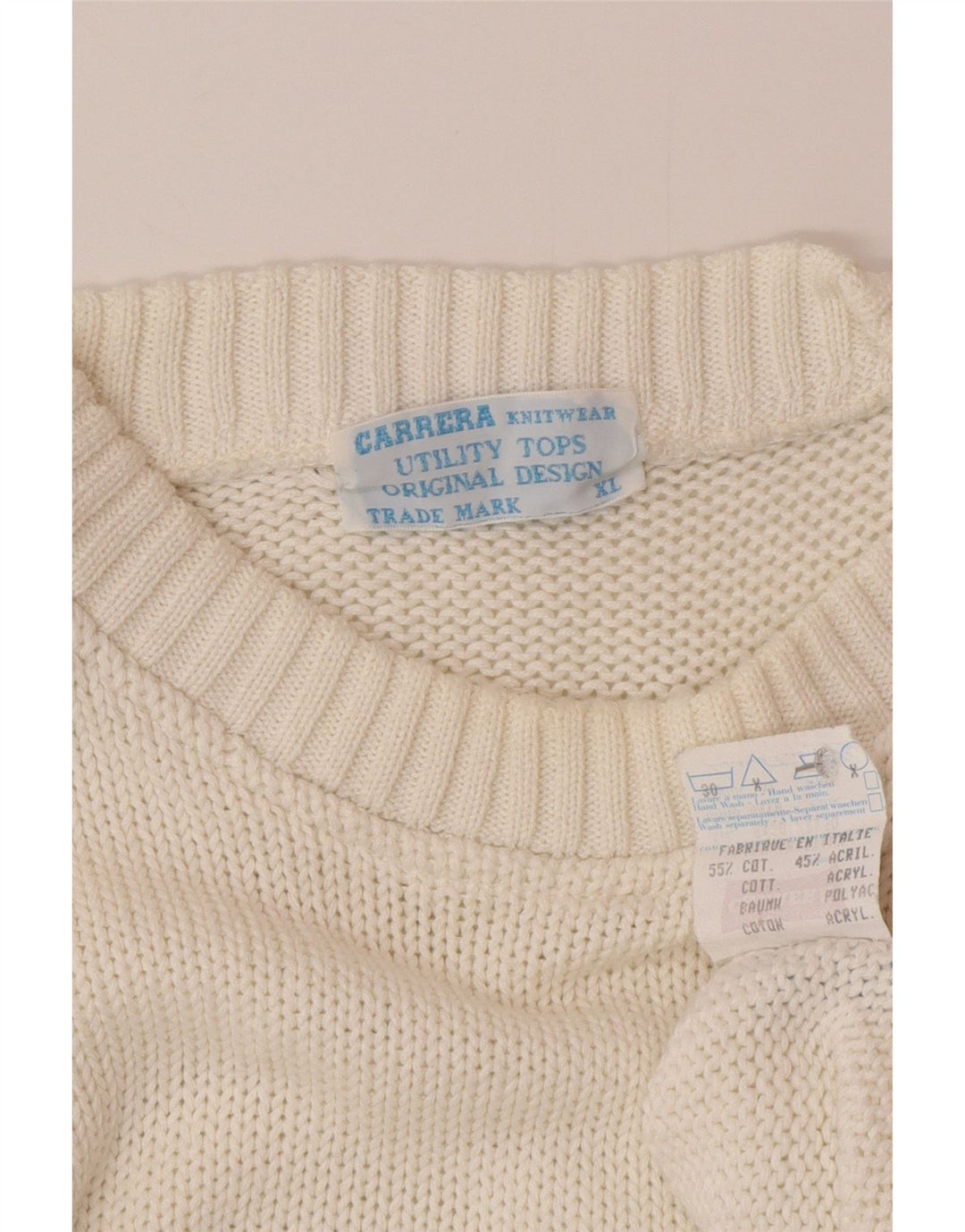 Maglione maglione girocollo da uomo Carrera XL in cotone bianco