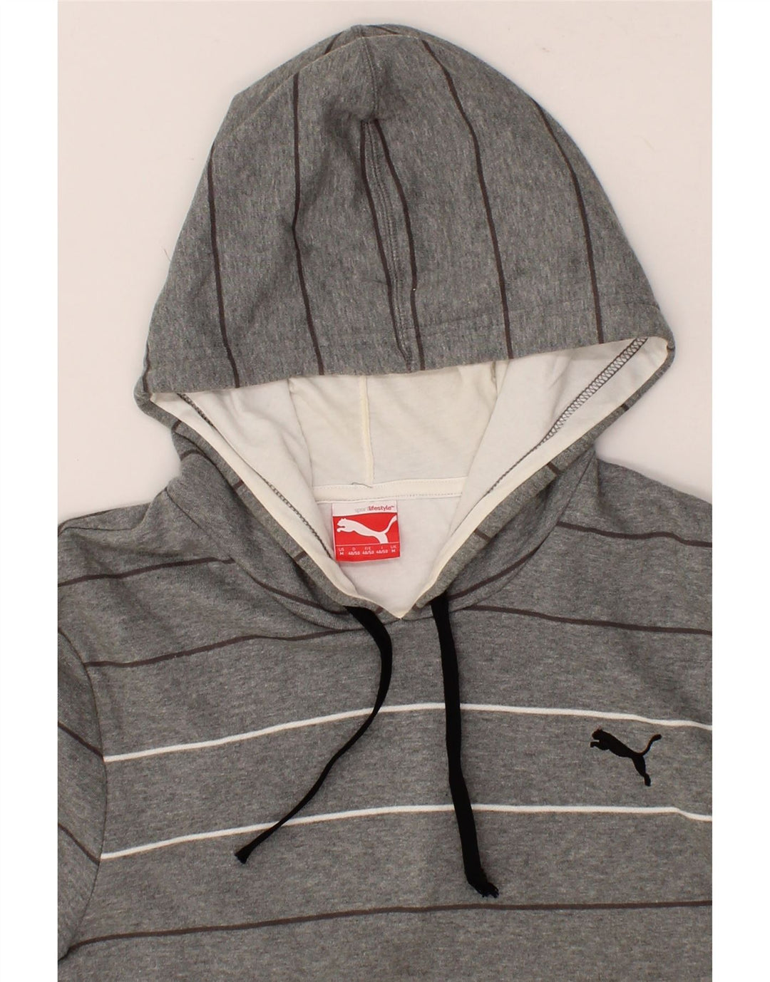 PUMA Mens Hoodie Jumper Medium Grey Striped Cotton Vintage Puma and Second-Hand Puma from Messina Hembry 