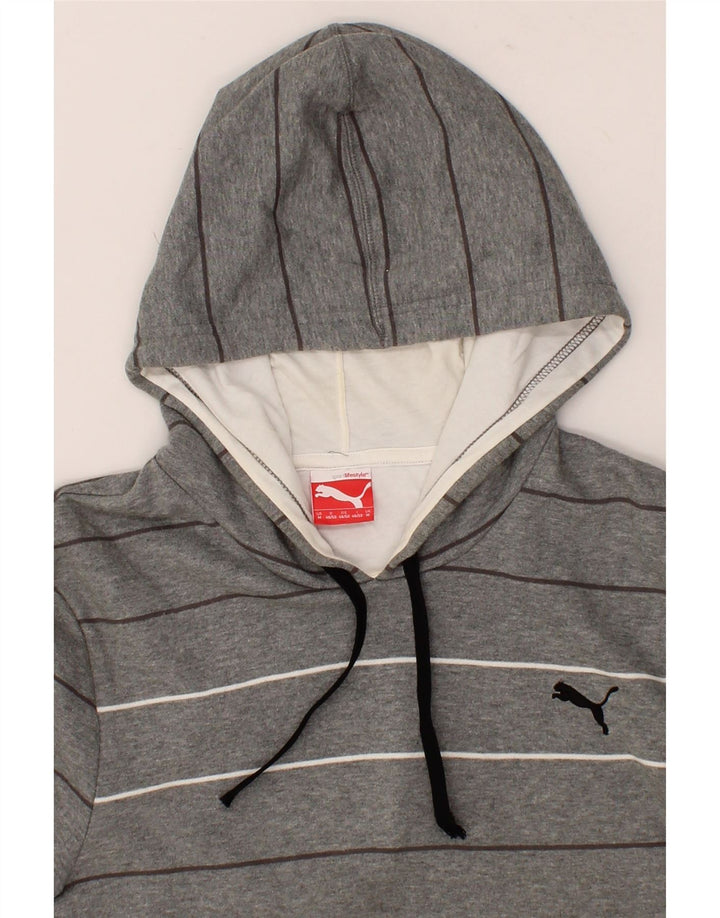 PUMA Mens Hoodie Jumper Medium Grey Striped Cotton Vintage Puma and Second-Hand Puma from Messina Hembry 